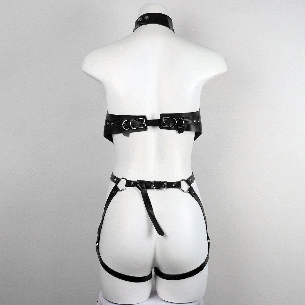 Black Faux Leather BDSM Harness for women, back | Freyona Boutique
