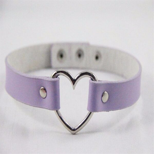Purple heart choker punk necklace – adjustable strap