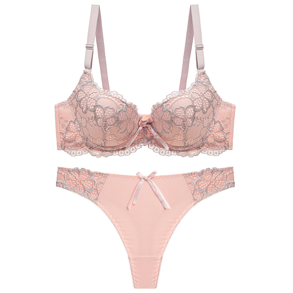 Beige lace lingerie set with detachable straps and soft Lycra comfort