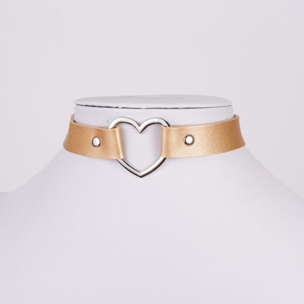 Gold faux leather heart choker with metal detail
