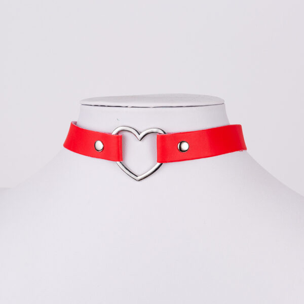 Red heart buckle choker on white background