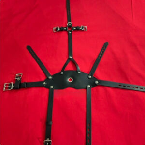 Nahkainen gag-harness, irrotettava, pumpattava dildo-gag | Freyona Boutique