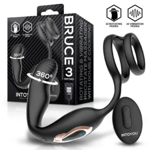 IntoYou Bruce yhdistää 360° pyörivän eturauhashierojan, värinän ja kaksinkertaisen penisrenkaan. Freyona.