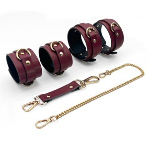 Red PU leather cuff set with gold chain and elegant design | Freyona Boutique