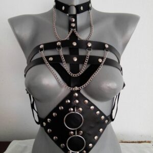 avoimen rintaharness-asun metalliset yksityiskohdat ja hihnat