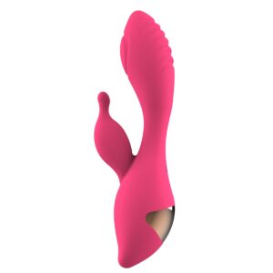 Bella vibraattori pinkki, kaareva runko ja klitorisstimulaattori valkoisella taustalla