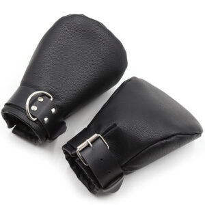 Mustat pehmustetut bondage-käsineet keinonahasta