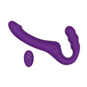 Kauko-ohjattava violetti silikoninen strapless strap-on kahdella moottorilla