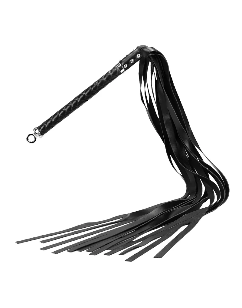 Käsintehty RISE Long Flogger Soft Tails musta. Freyona.