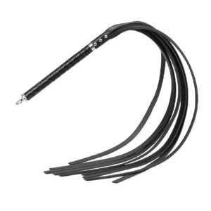 RISE Long Leather Flogger Hard Tails Black. Freyona.