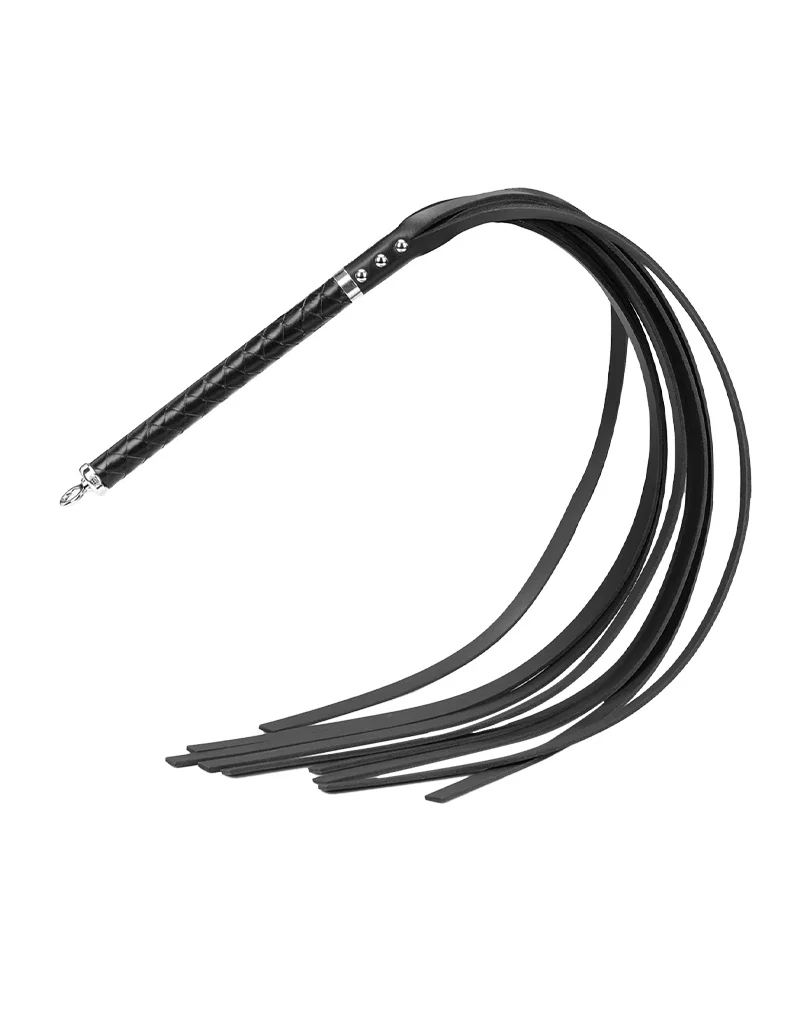 RISE Long Leather Flogger Hard Tails Black. Freyona.