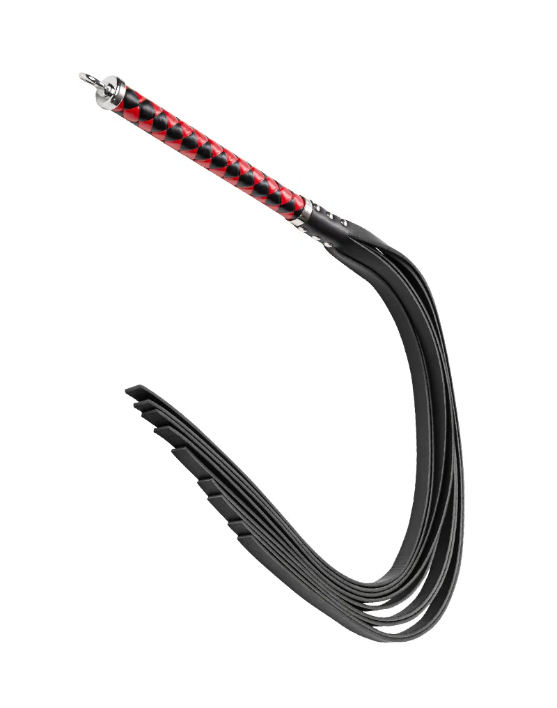 RISE - Long Flogger(Hard Tails) musta/punainen. Freyona.