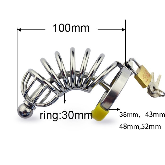 Wolf-Dog Stainless Steel Spiral Chastity Cage | Teräksinen siveyshäkki mittoineen