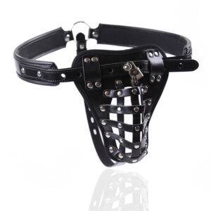PU-Leather Men's Chastity Belt | keinonahkainen lukittava siveysvyö miehille | Freyona