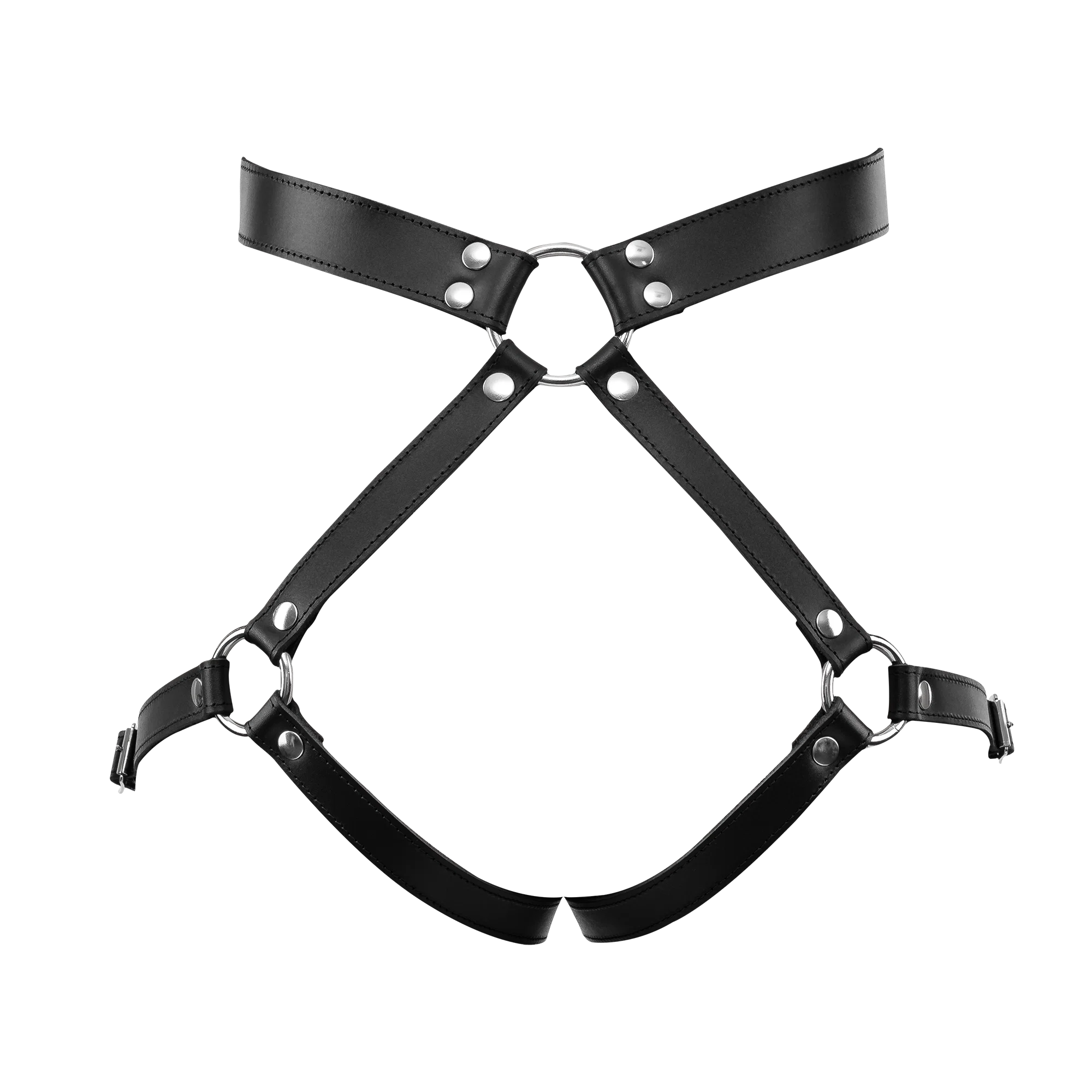 Rimba Nahkainen Bondage Harness Rannekahleilla – Musta - Image 7