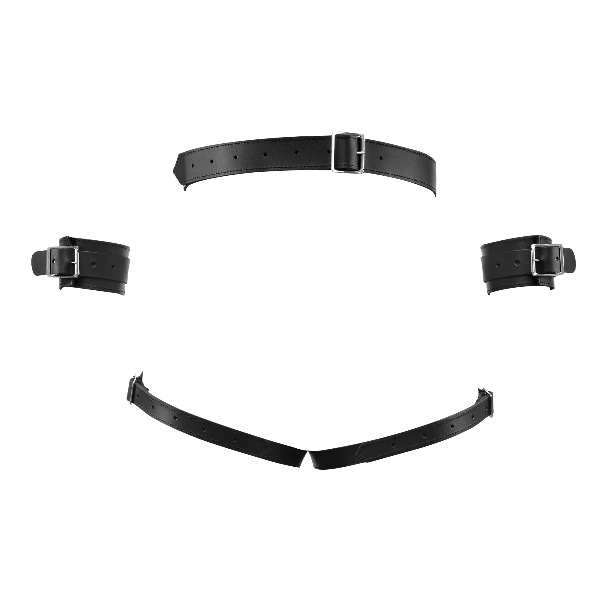 Rimba Nahkainen Bondage Harness Rannekahleilla – Musta - Image 6