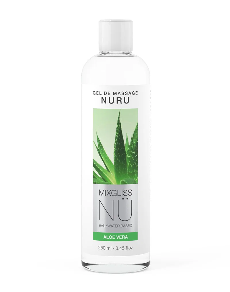 Mixgliss NU aloe vera 2-in-1 hierontageeli/vesipohjainen liukuvoide herkällekin iholle. Freyona.