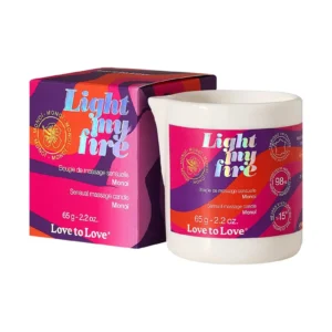 Love to Love Light My Fire Monoï suudeltava hierontakynttilä 80 ml pakkauksineen. Freyona.