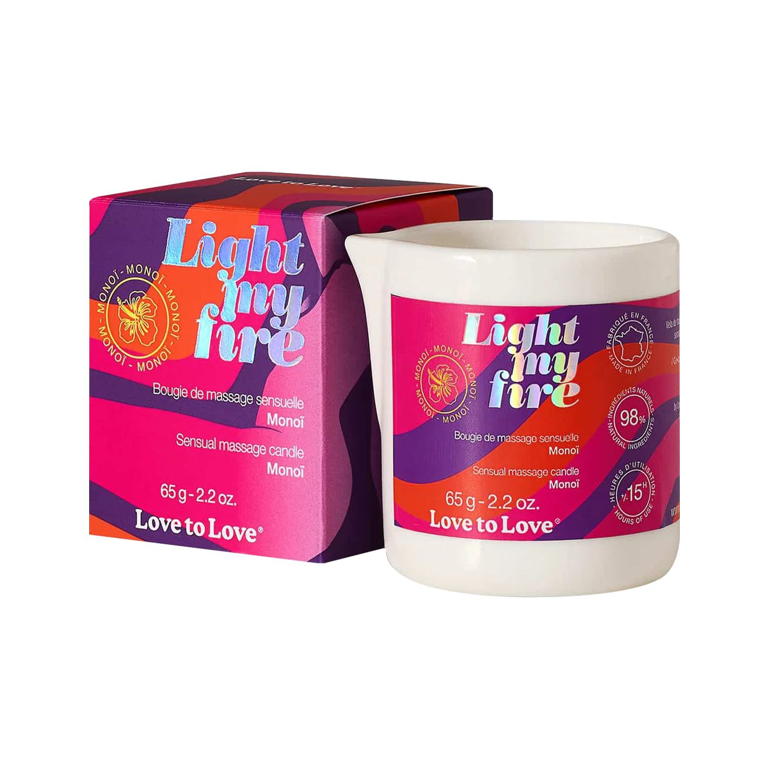 Love to Love Light My Fire Monoï Suudeltava Hierontakynttilä 80 ml - Image 2