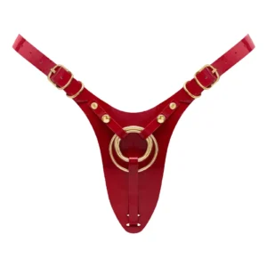 Fabulous kiiltävä punainen strap-on-valjas 3 renkaalla | Freyona