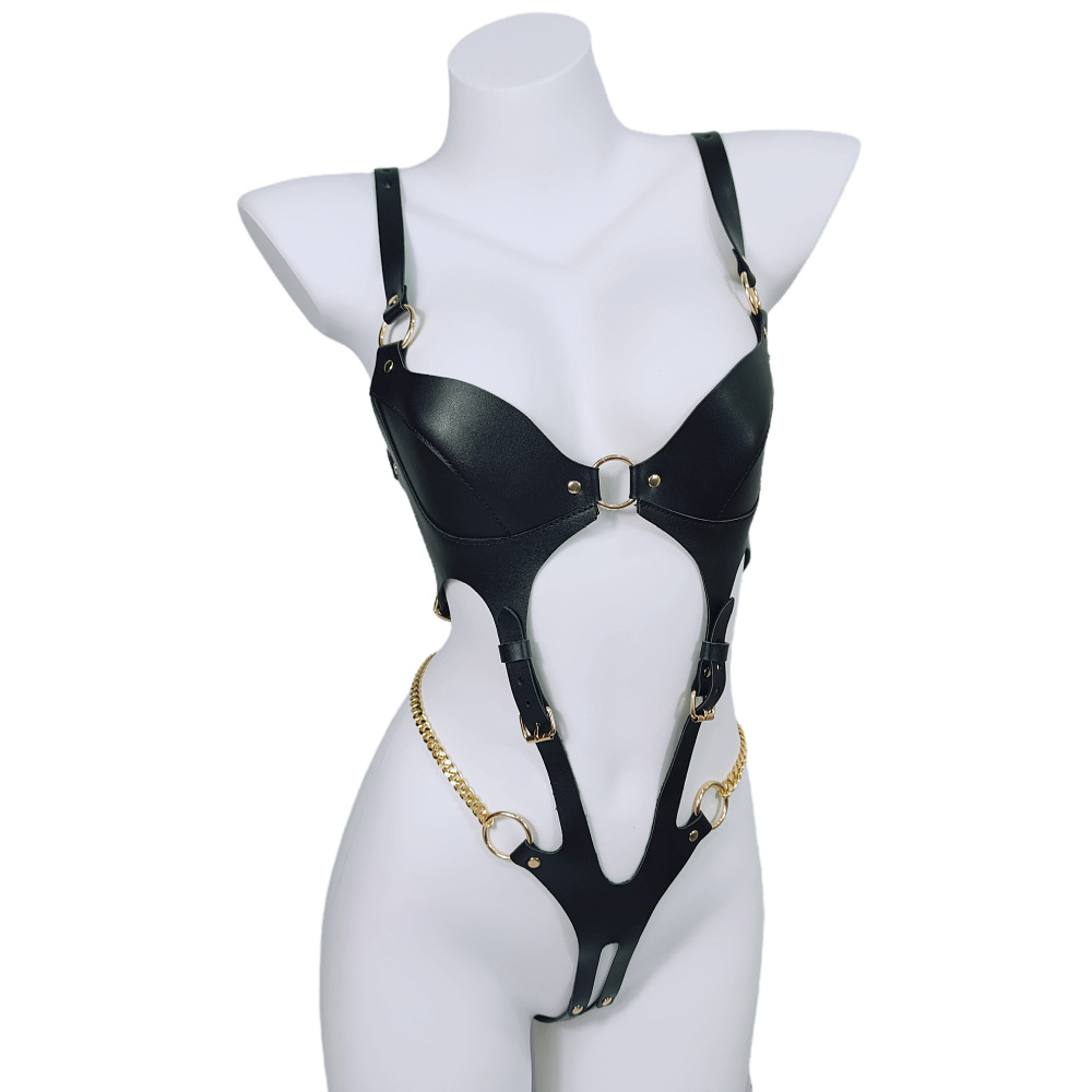 Keinonahkainen Body Harness Kullanvärisillä Ketjuilla - Image 6