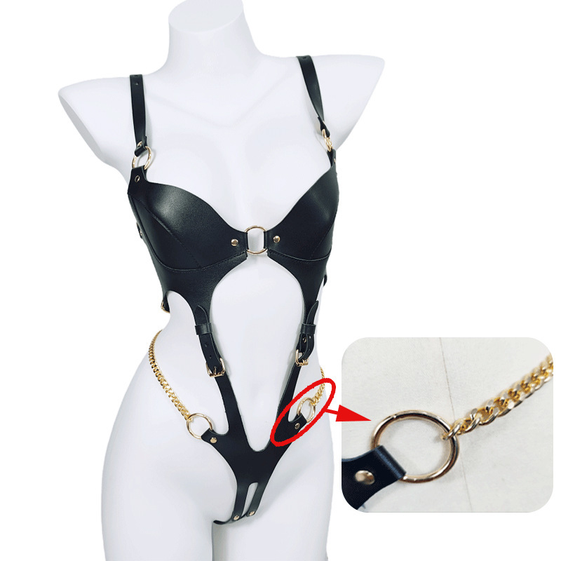 Keinonahkainen Body Harness Kullanvärisillä Ketjuilla - Image 4