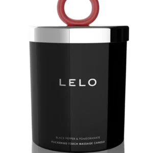 LELO Flickering Touch Black Pepper ja Pomegranate -hierontakynttilä mustassa astiassa. Freyona.