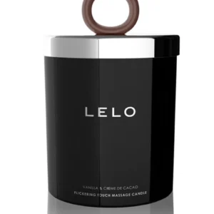LELO Flickering Touch Vanilla ja Crème de Cacao -hierontakynttilä mustassa astiassa. Freyona.
