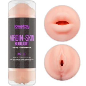 LoveToy Virgin-Skin Blowout on pehmeä kaksipuolinen masturbaattori vagina- ja suuaukolla. Freyona.