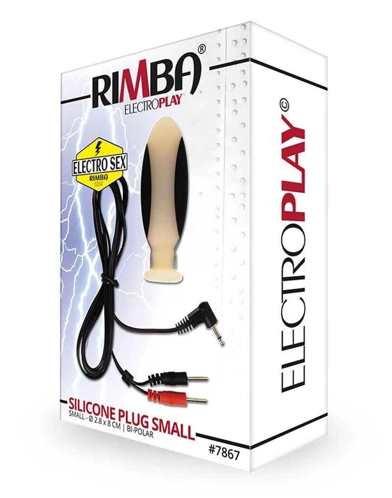 Rimba Electro Play pieni bipolaarinen E-Stim-anaalitappi ja liitäntäjohto pakkauksineen.