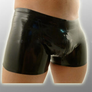 Miesten mustat latexboxerit vetoketjulla. Freyona.