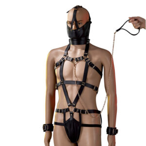 Roomfun Male Slave Suit miesten musta vartaloharness. Freyona.