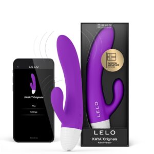 LELO Originals KAYA violetti sovellusohjattava rabbit-vibraattori pakkauksen kanssa. Freyona.