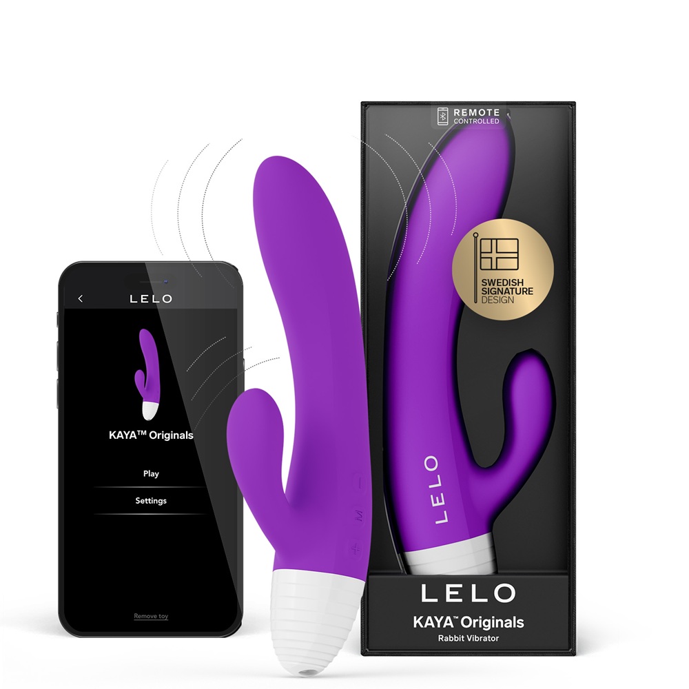 LELO Originals KAYA violetti sovellusohjattava rabbit-vibraattori pakkauksen kanssa. Freyona.