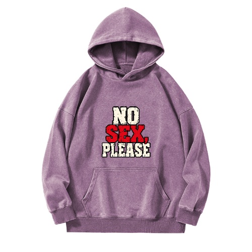 Violetti No sex, please -unisex-huppari punavalkoisella tekstipainatuksella