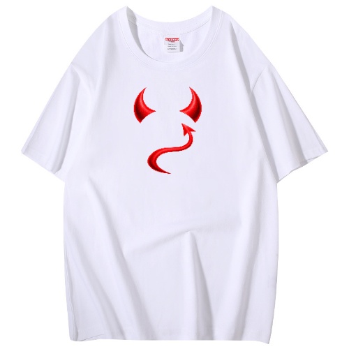 Valkoinen Pirullinen – unisex-T-paita pirunsarvilla | Freyona